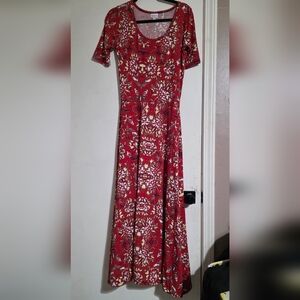 LuLaRoe Strapless Dress in Red and Cream Floral